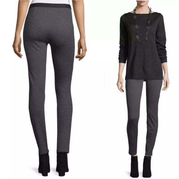 Eileen Fisher Pull On Herringbone Black & Gray Slim Leg Trouser Leggings Size PS - Picture 1 of 10